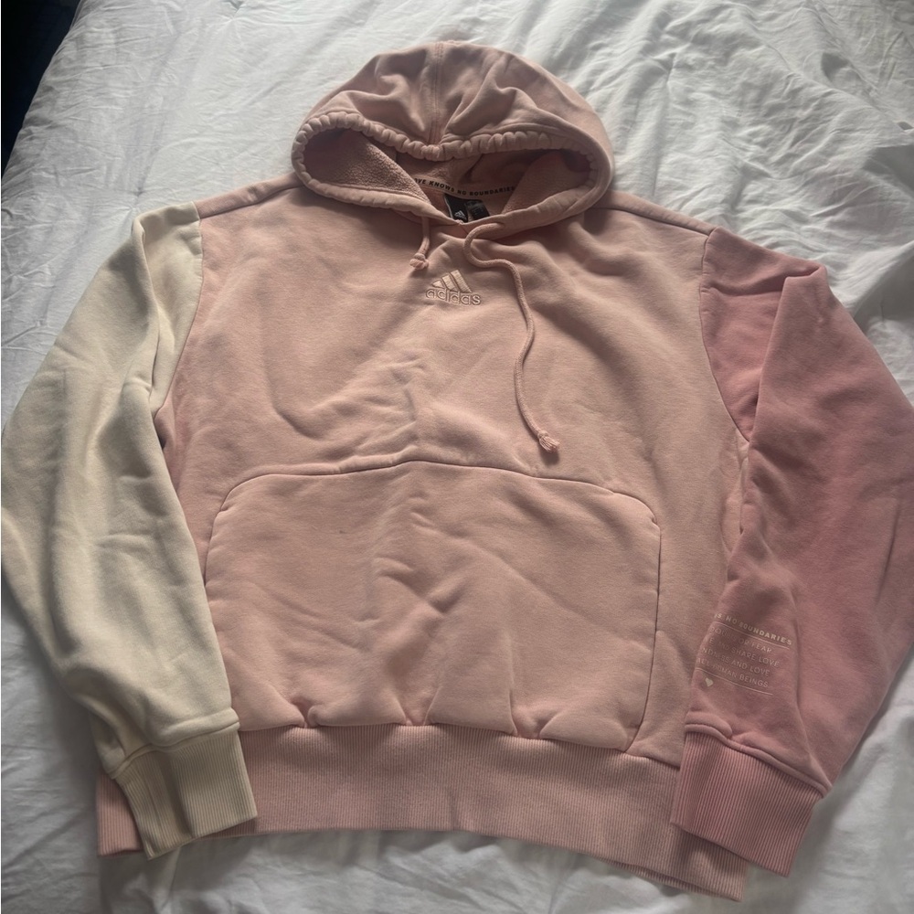 Adidas Men's Pink and Cream Hoodie